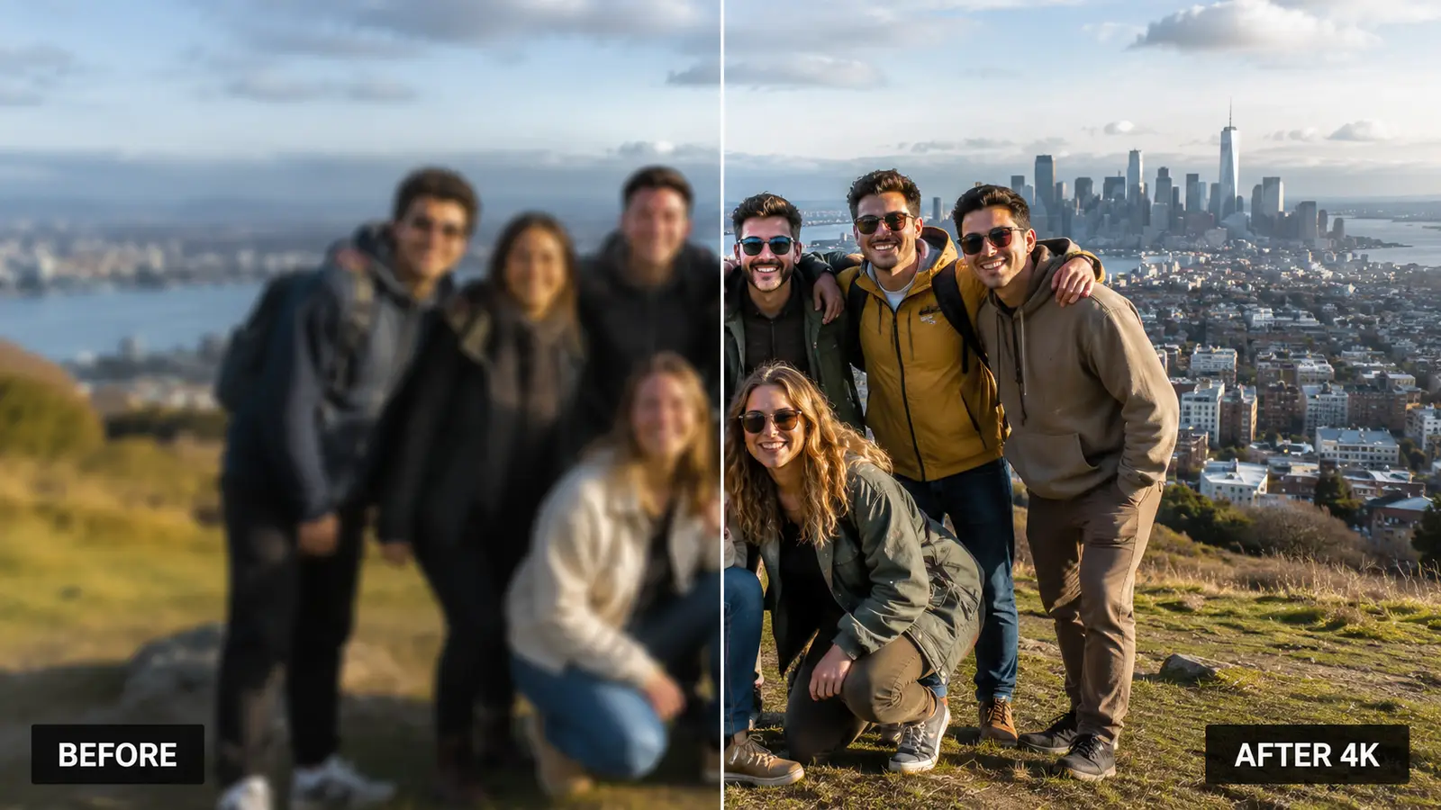 AI image upscaler turning a low-resolution product photo into a crisp 4K render with reconstructed detail and clean edges