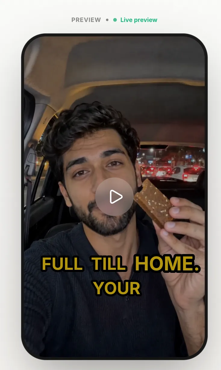 AI auto-caption example in the Neon style — glowing magenta animated captions on a vertical TikTok-style video by Shhots AI.
