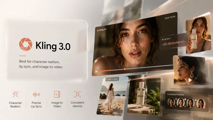 Kling AI 3.0 on Shhots AI — Kuaishou's flagship AI video generator running inside the Shhots AI workspace for UGC ads and image-to-video