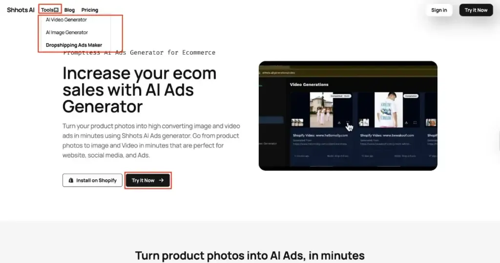 Navigate to Shopify AI Video Generator