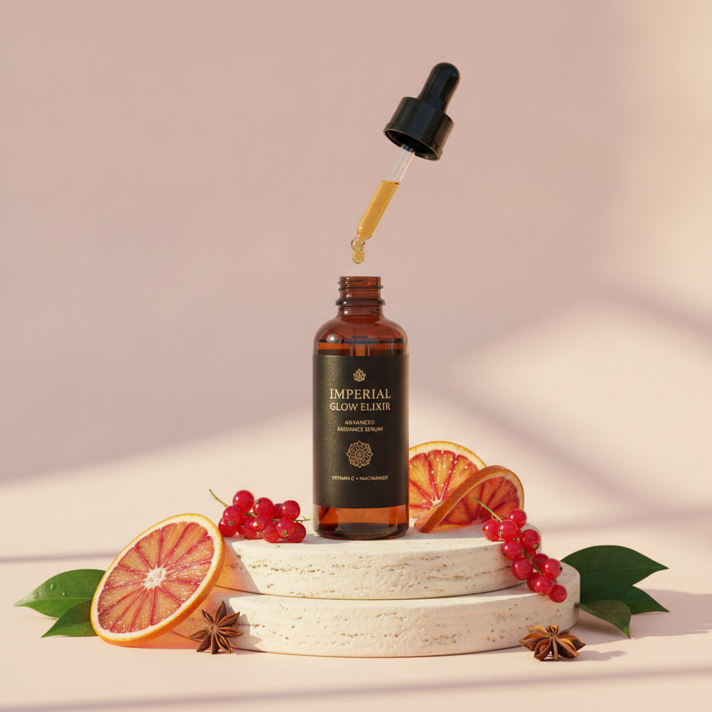 AI-generated static Facebook feed image ad — a skincare product studio shot, made with Shhots AI