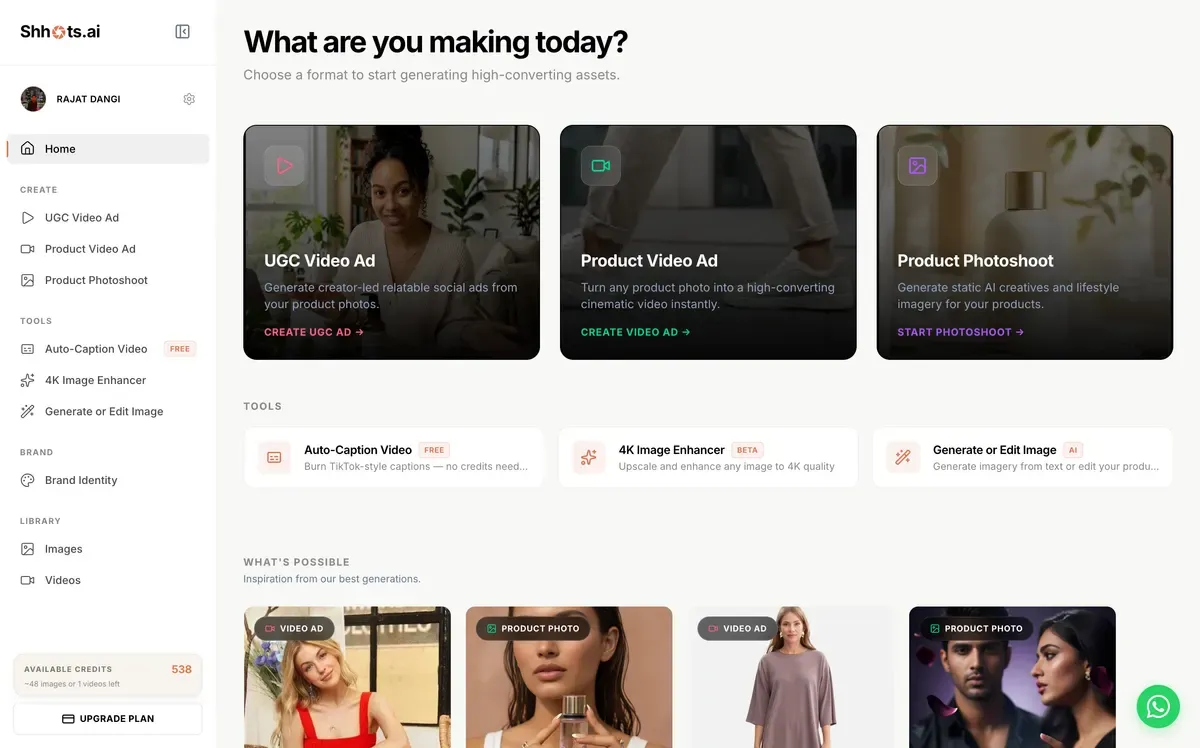 Shhots AI turning a product photo into a video ad, the top Sora alternative for ecommerce