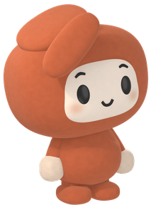 Shhots AI mascot: a 3D character in a terracotta hooded suit standing with a small smile