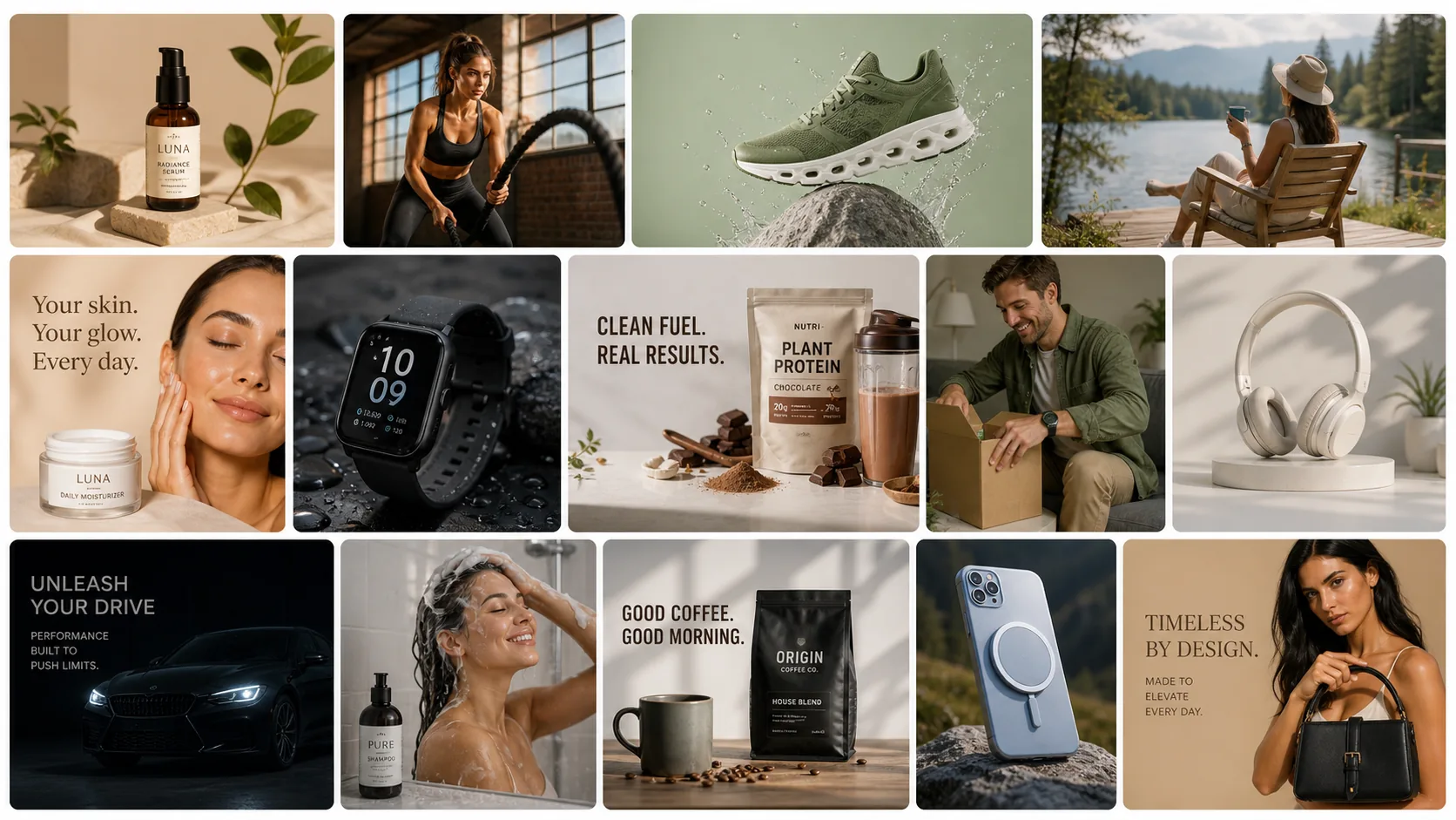 Shhots AI Marketing Studio dashboard banner — generate UGC videos, product photoshoots and cinematic ads from a single workspace